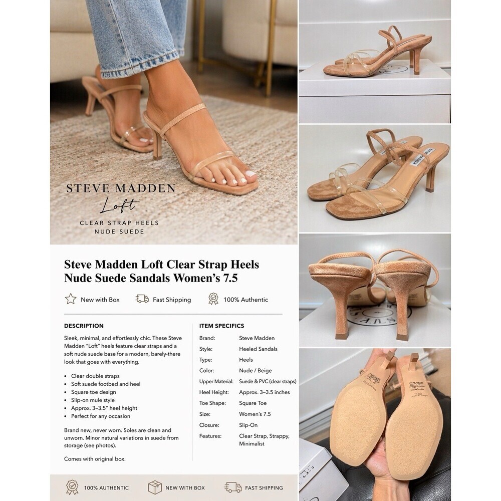 Steve Madden Loft Clear Strap Heels Nude Suede Sandals Women’s 7.5